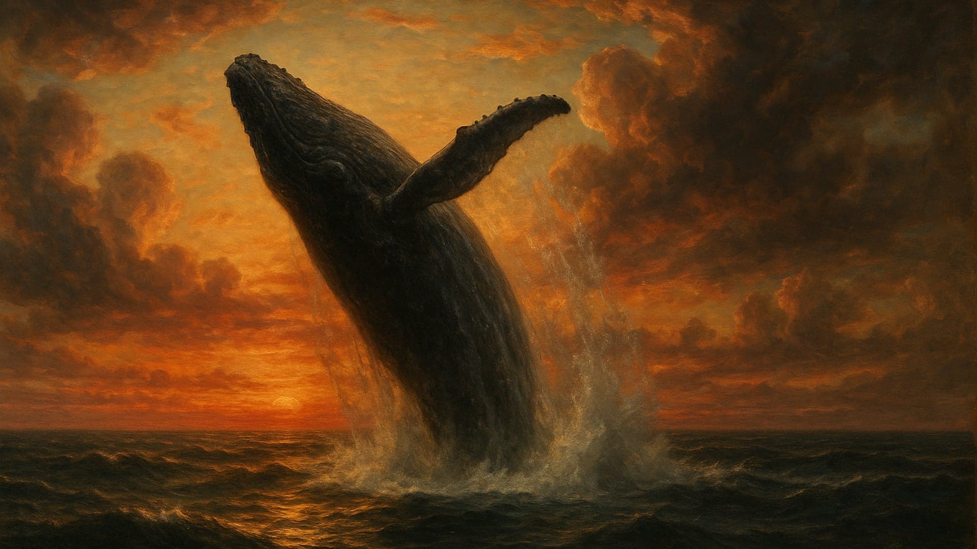 Humpback Breaching, Sunset Oil